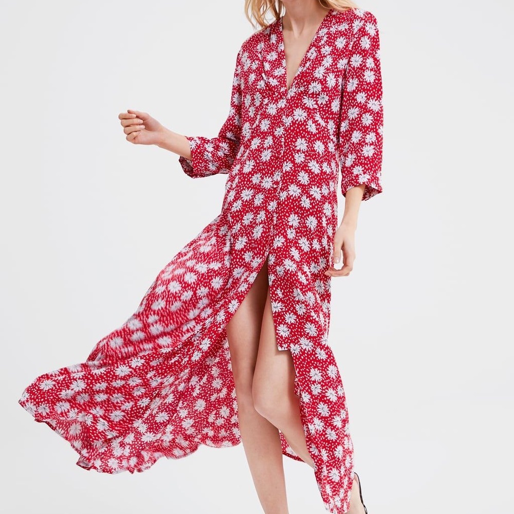 Zara Red Daisy Maxi Dress